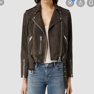 ALL SAINTS GENUINE SUEDE FRINGE MOTO SZ 2